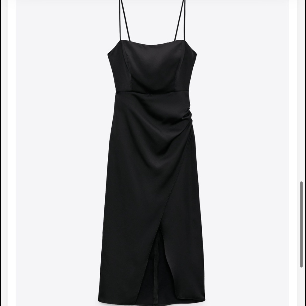 Zara Blk Satin Effect back Cutout Midi Dress sz M